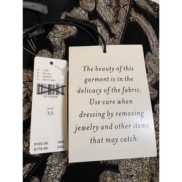 NWT Anthropologie Black Gold Metallic Foil Long Sleeve Ruffle Tunic Dress Sz XS - Picture 4 of 7